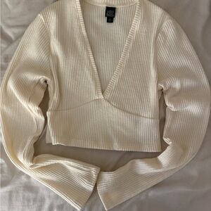 wild fable White Ribbed V-Neck Crop Top